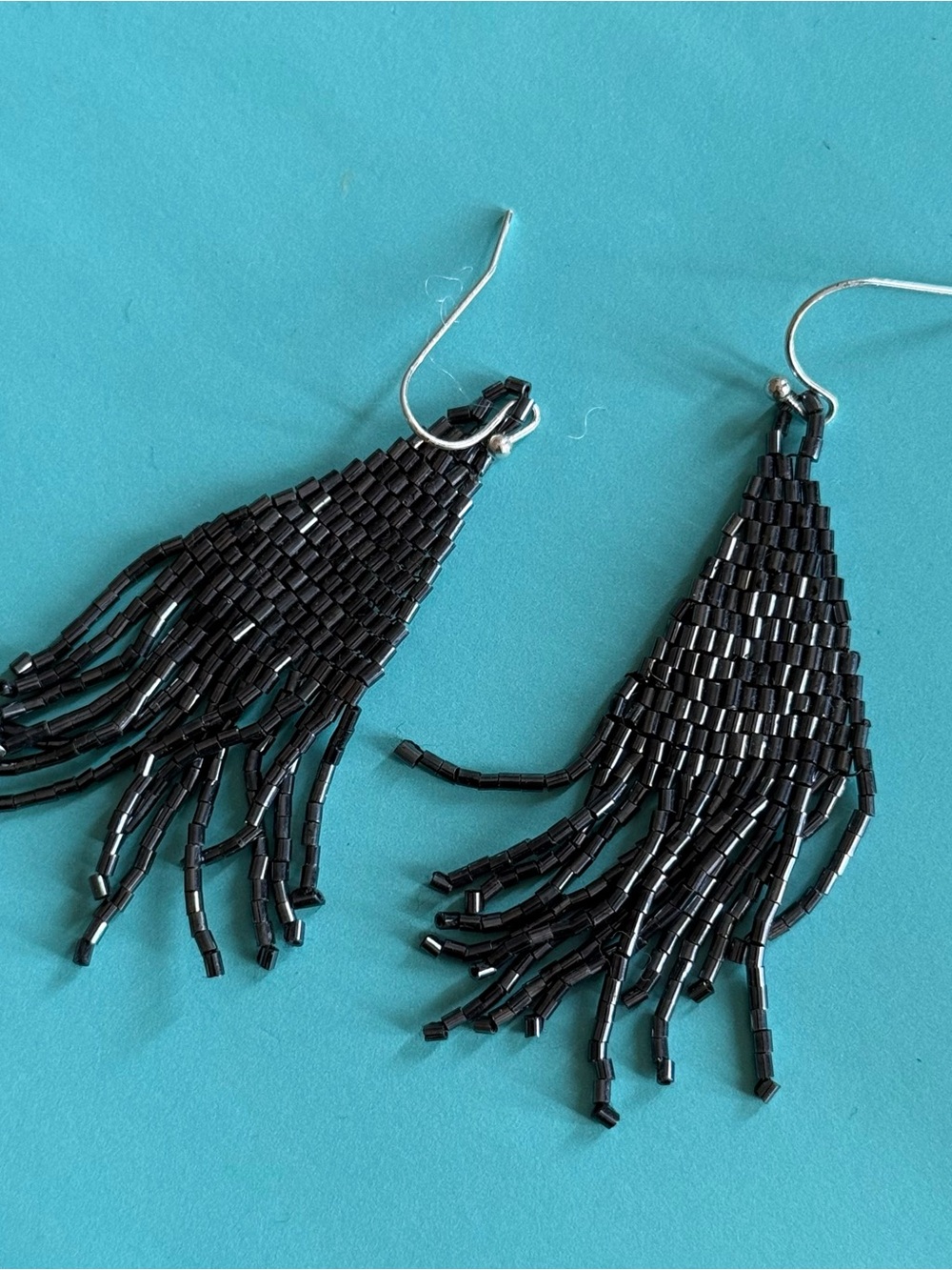 Black Beaded Fringe Drop Earrings - Women Jewelry